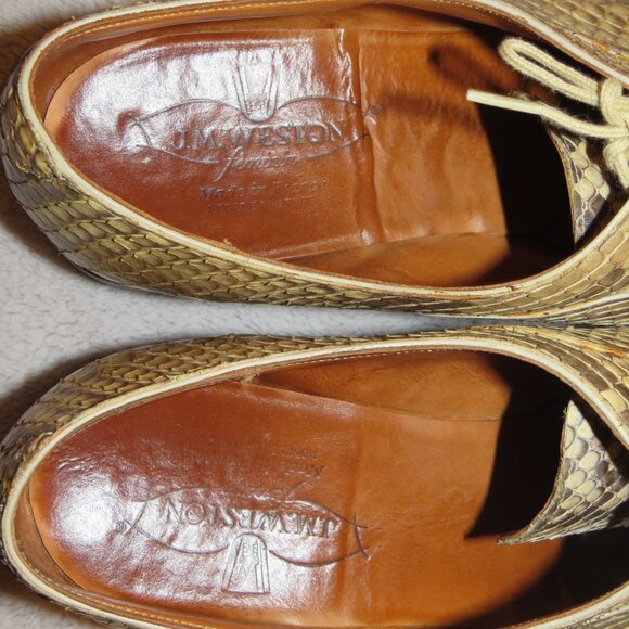 J.M. Weston Cream Snakeskin Leather Custom Made Derby 7C - Picture 11 of 12